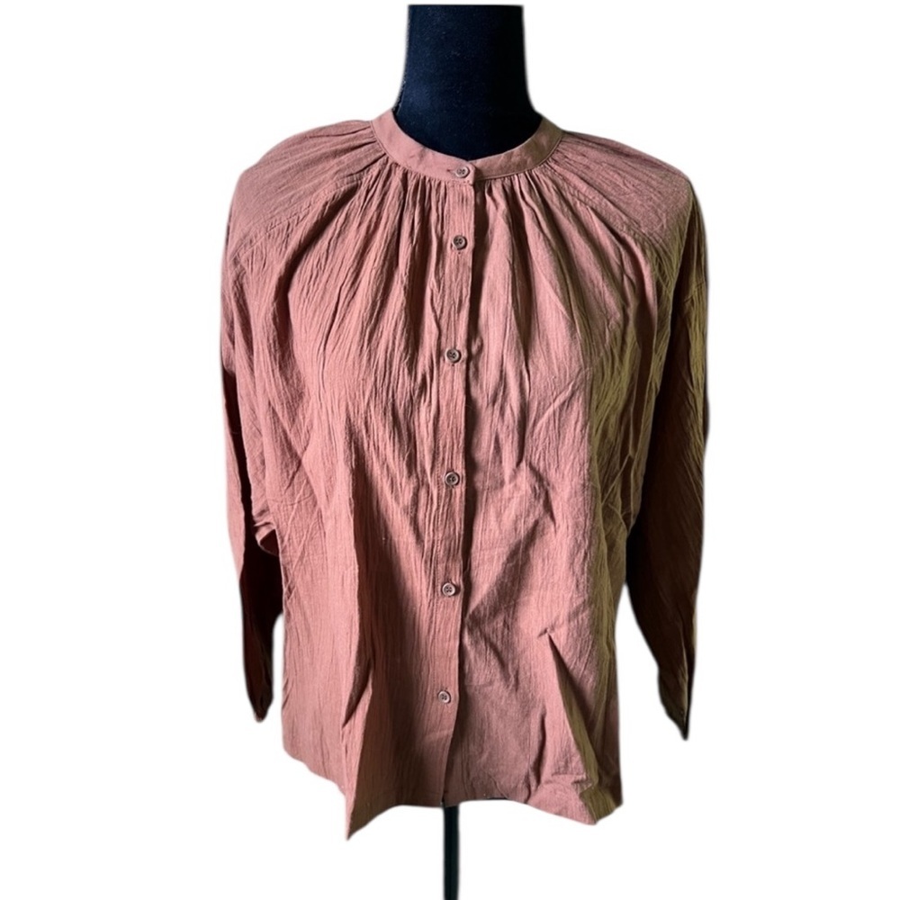 Carly Jean Los Angeles CJLA Womens Rust Long Sleeve Button Down Blouse Top Small